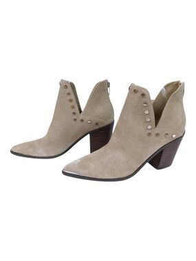 Marc Fisher Beige Suede Studded V-Cut Ankle Booties